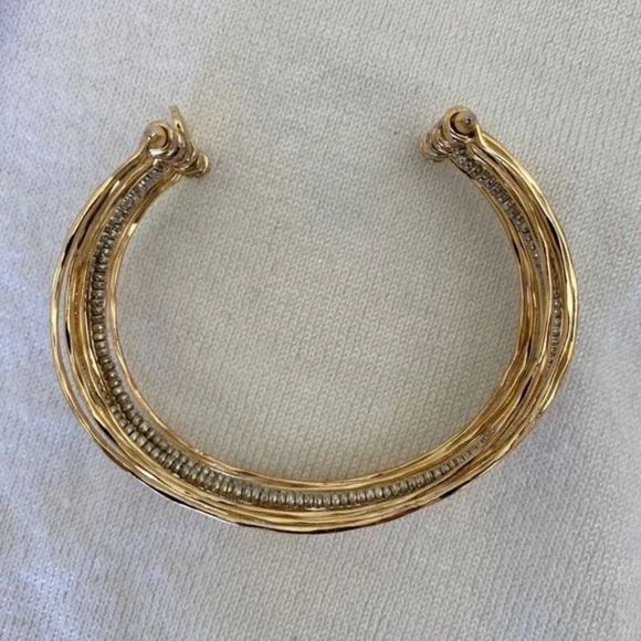 Stella & Dot Rhett Cuff Bracelet ~ Gold Silver Beaded Bangle - Picture 6 of 7